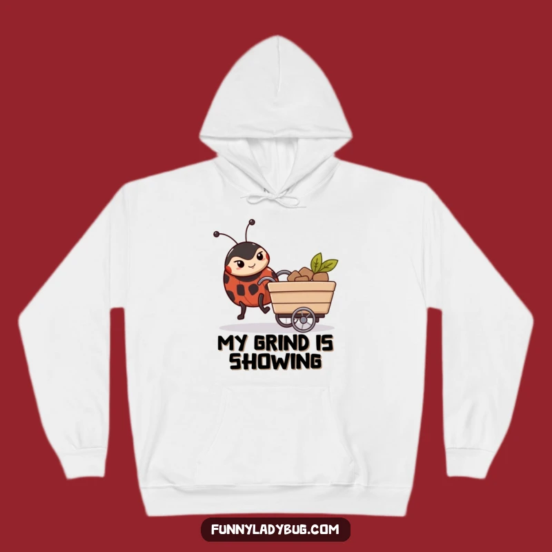 Cozy Funny Ladybug Hoodie: Determined Insect Pushing Cart for Warm Motivation