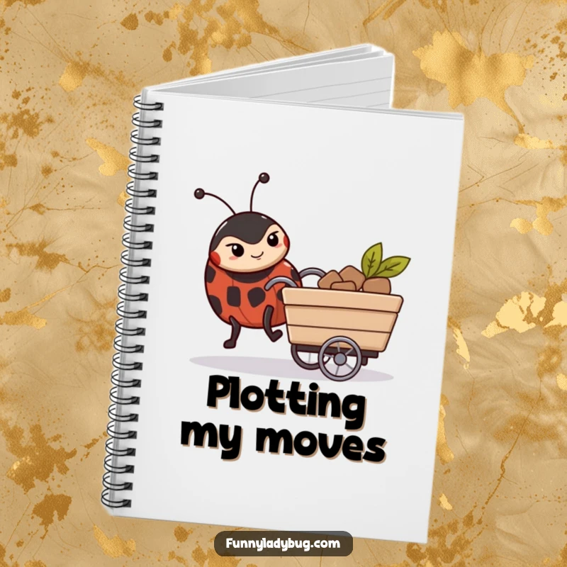 Funny Notebook: A determined ladybug pushes a tiny cart, perfect for journaling your ambitious plans and thoughts.
